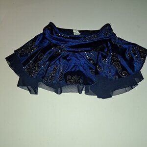 Mondor girl figure skating skirt velour navy blue sparkles size 6x-7 skate layer